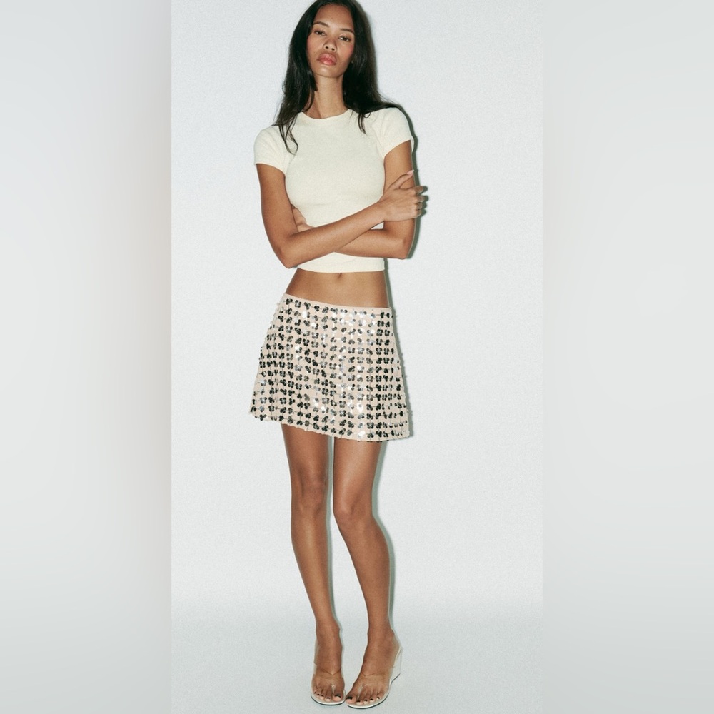 NWT Sequin Embellished Tan Skirt